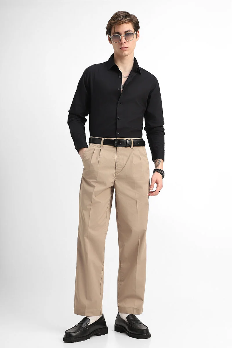 Snitch Beige Stretch Relaxed Fit Trousers for Men | Best Price UAE